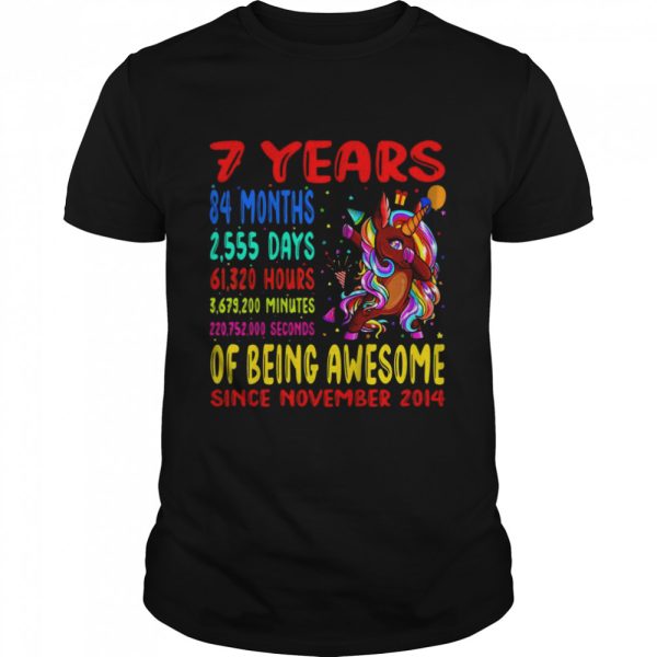 Kinder 7 Jahre grobartig zum 7 Geburtstag Dabbing Brown Unicorn Shirt