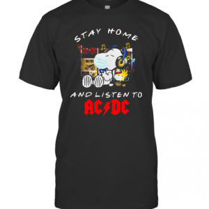 Snoopy And Woodstock Face Mask Stay Home And Listen To ACDC Hard Rock Band T-Shirt