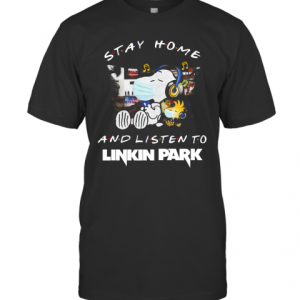 Snoopy And Woodstock Face Mask Stay Home And Listen To Linkin Park Rock Band T-Shirt