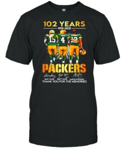 Starr Favre Rodgers 102 Years 1919 2021 Green Bay Packers signatures shirt 1