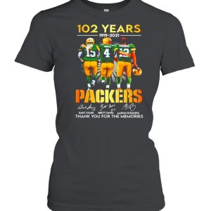 Starr Favre Rodgers 102 Years 1919-2021 Green Bay Packers signatures shirt