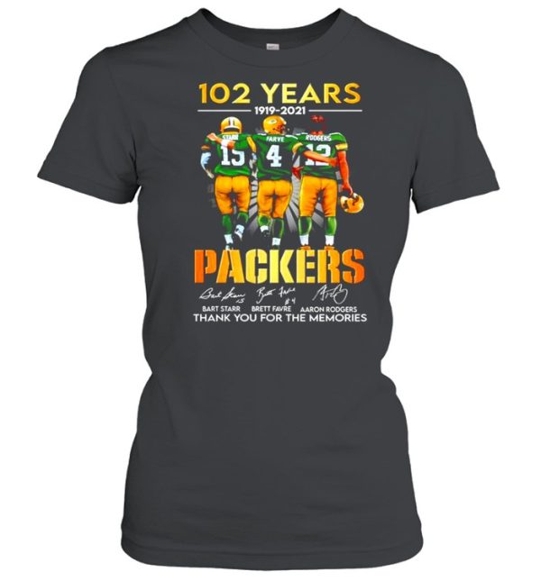 Starr Favre Rodgers 102 Years 1919-2021 Green Bay Packers signatures shirt
