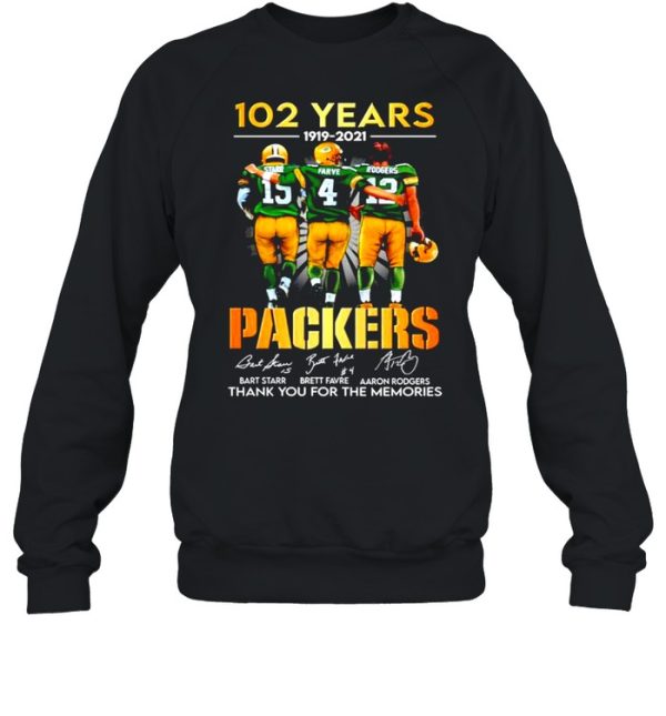 Starr Favre Rodgers 102 Years 1919-2021 Green Bay Packers signatures shirt