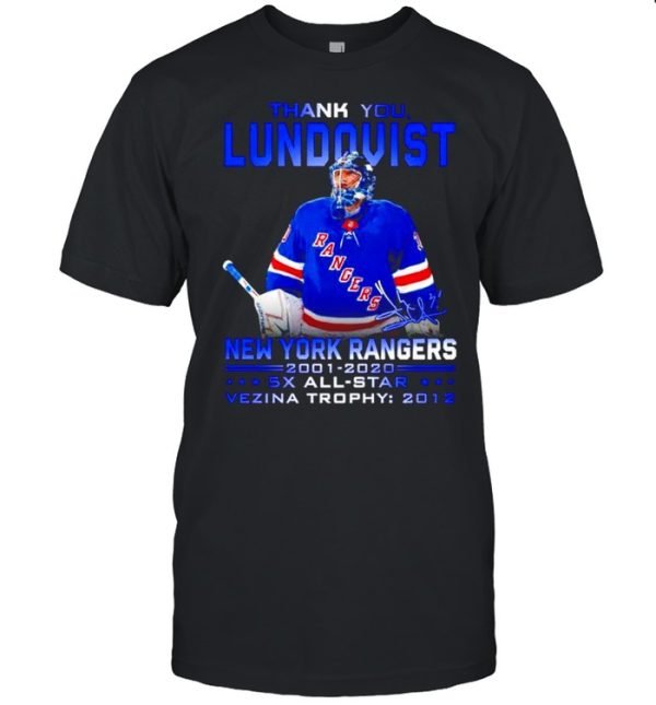 Thank you Lundqvist New York Rangers 2001-2020 signature t-shirt