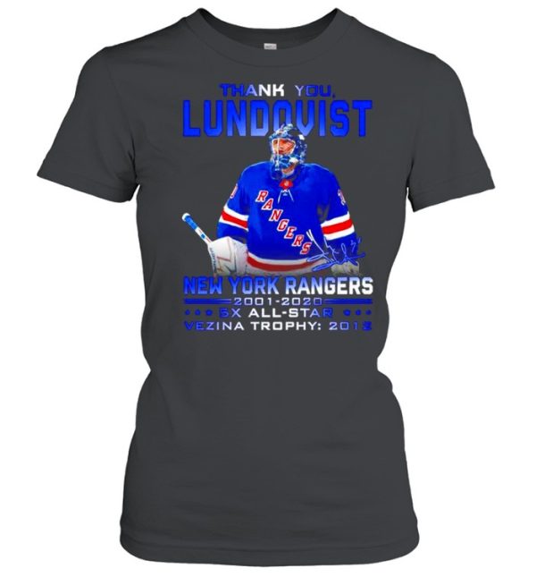 Thank you Lundqvist New York Rangers 2001-2020 signature t-shirt