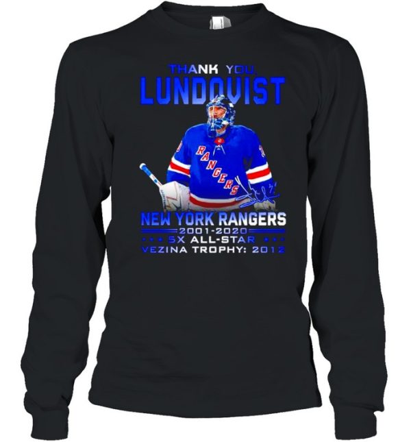 Thank you Lundqvist New York Rangers 2001-2020 signature t-shirt