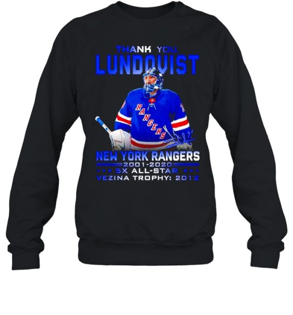 Thank you Lundqvist New York Rangers 2001-2020 signature t-shirt