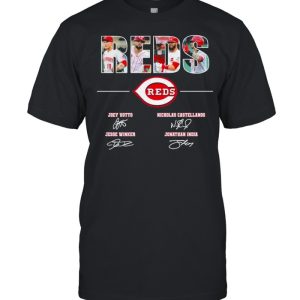 The Reds Joey Votto Nicholas Castellanos signatures thanks shirt