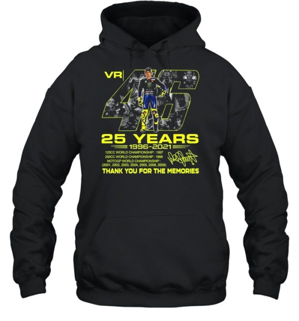 VR46 Valentino Rossi 25 years 1996 2021 thank you for the memories signature shirt