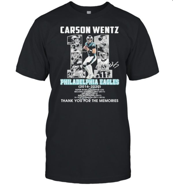 carson wentz 11 philadelphia eagles 2016 2020 thank you for the memories shirt