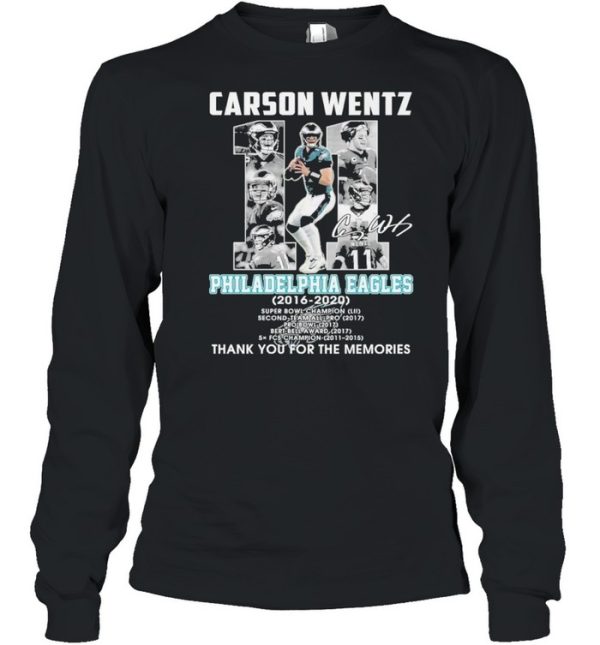 carson wentz 11 philadelphia eagles 2016 2020 thank you for the memories shirt