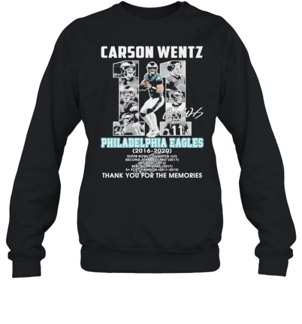 carson wentz 11 philadelphia eagles 2016 2020 thank you for the memories shirt