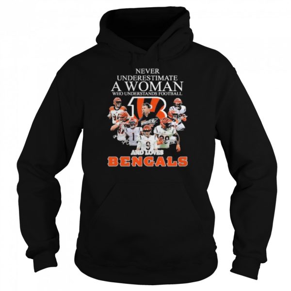 never underestimate a woman who understands football and loves cincinnati bengals signatures 2022 shirt