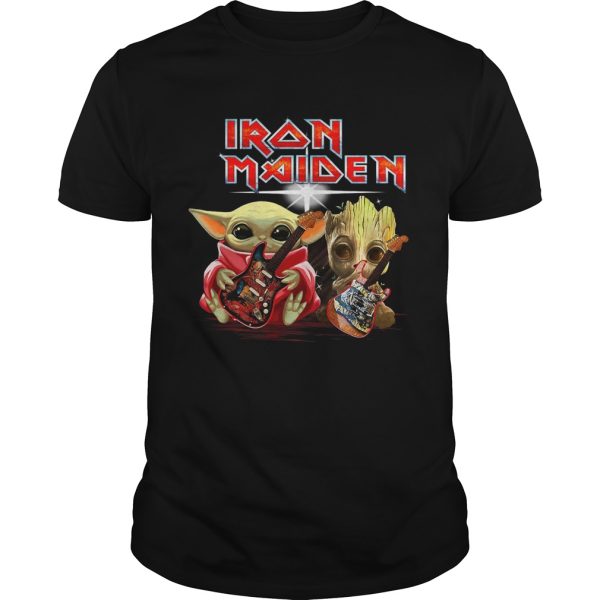 ron Maiden Baby Yoda And Baby Groot Playing Guitar shirt