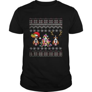 Beautiful Christmas Bernese Mountain Gift Lights Santa Hat Three Dogs shirt