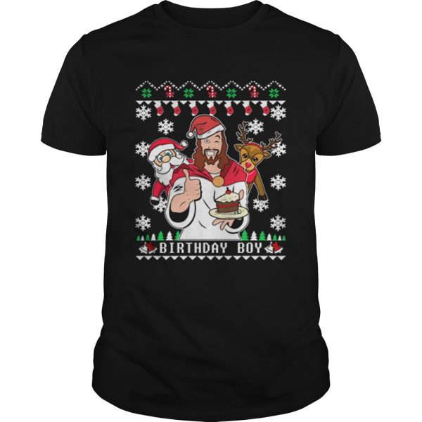 Birthday Jesus Santa And Reindeer Ugly Christmas shirt