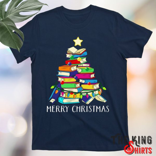 Books Christmas Tree Merry Christmas T Shirt For Unisex