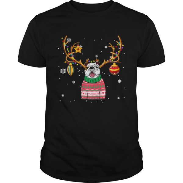 Bulldog Reindeer Christmas Holiday Funny TShirt