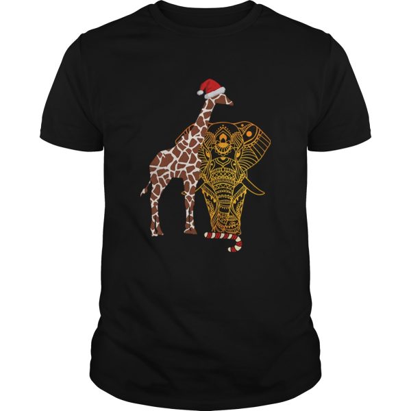 Christmas Elephant Giraffe Santa shirt