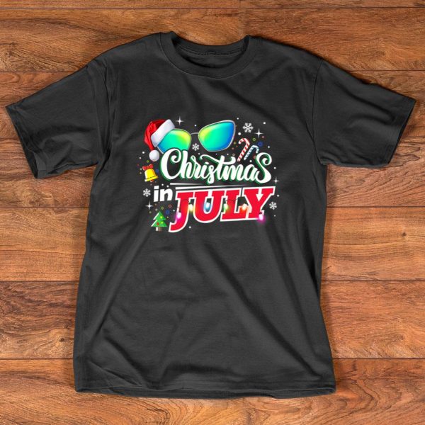 Christmas In July T Shirt For Unisex With Santa Hat Sunglasses
