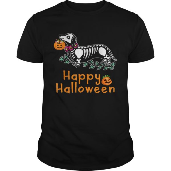 Dachshund Skeleton Pumpkin Happy Halloween shirt