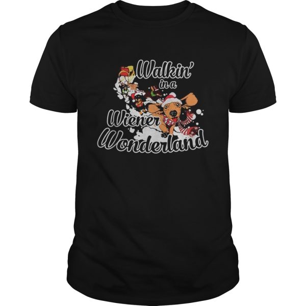 Dachshund walkin in a wiener wonderland christmas shirt