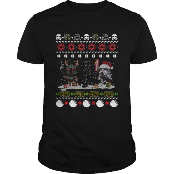 Darth Vader R2D2 Boba Fett chibi ugly christmas shirt