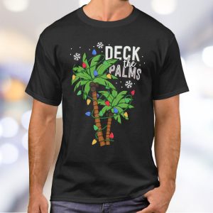 Deck The Palms Tropical Hawaii Christmas T Shirt For Unisex With Palm Tree