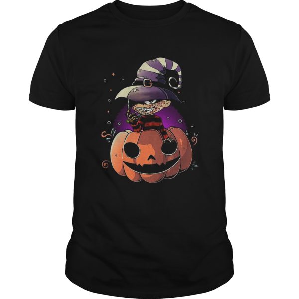 Freddy Krueger chibi on pumpkin halloween shirt