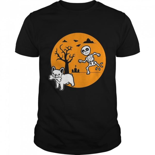 French Bulldog Dog Skeleton Bone Halloween Costume Sunset T-shirt