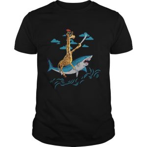 Giraffe Pirate Riding Shark Sword Cute Animal Halloween Gift TShirt