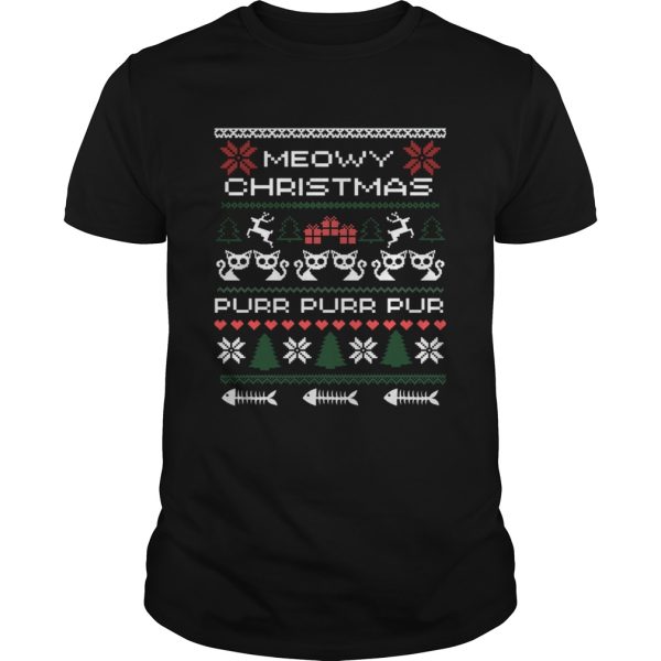 Meowy Christmas Xmas Ugly Cat Lover Tshirt