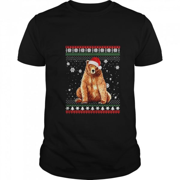 Merry Christmas Bear Costume Santa Hat In Snow Ugly shirt