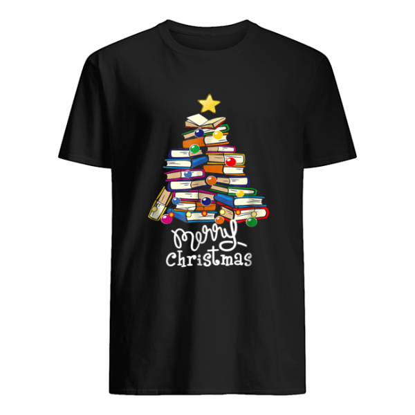 Merry Christmas Tree Love reading books Librarian nerd T-Shirt