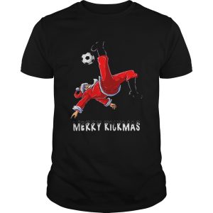 Merry Kickmas Santa Claus playing soccer shirt