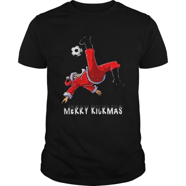 Merry Kickmas Santa Claus playing soccer shirt