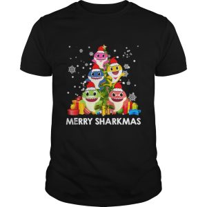 Merry Sharkmas Shark Santa Ugly Christmas Lights Boys Xmas shirt