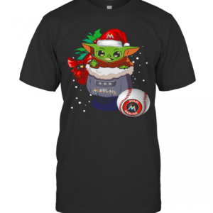 Miami Marlins Christmas Baby Yoda Star Wars Funny Happy MLB T-Shirt