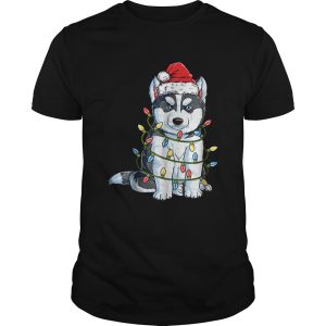 Nice Siberian Husky Christmas Santa Hat Xmas Lights Boys shirt