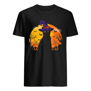 Nice Vintage Scary Costume Halloween Black Cat Witch Hat Moon shirt