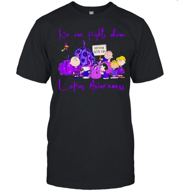 No One Fights Alone Lupus Awareness Pumkin Snoopy Shirt