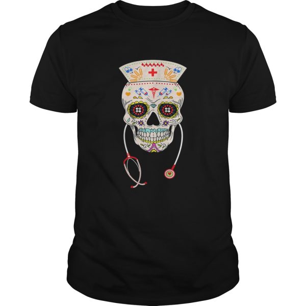 Nurse Sugar Skull Halloween Day Of The Dead Dia De Los shirt