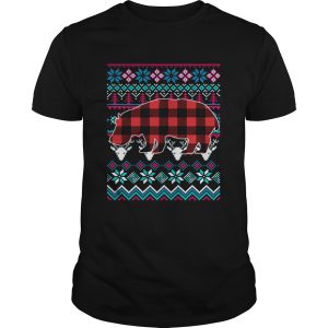 Red Plaid Hippo Ugly Christmas Shirt