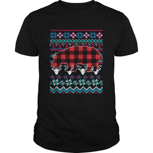 Red Plaid Hippo Ugly Christmas Shirt