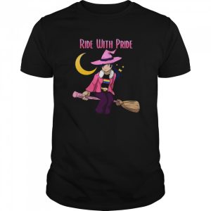 Ride With Pride LGBT Witch Funny Lesbian Halloween shirt