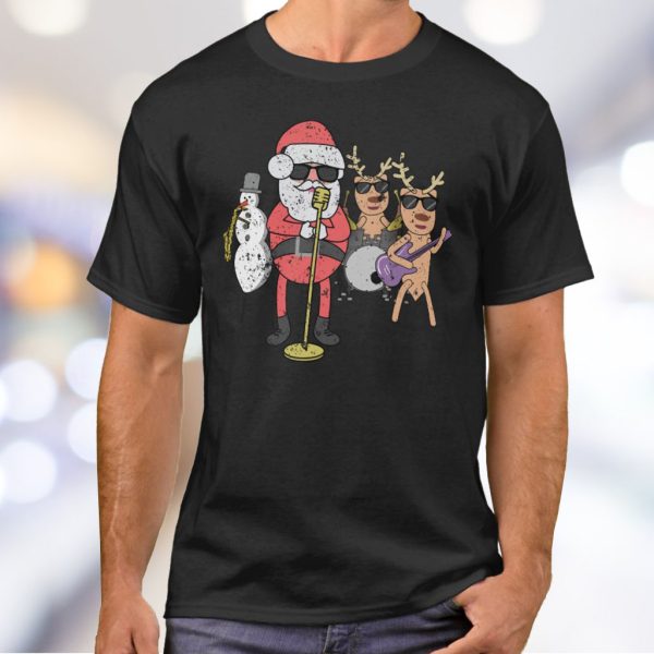 Rock N Roll Christmas Band T Shirt For Unisex With Music