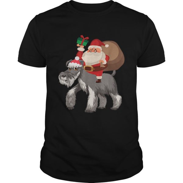 Santa Riding Miniature Schnauzer Christmas Pajama Gift shirt
