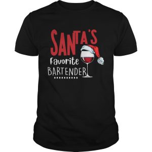 Santas Favorite Bartender Glass Wine Santa Hat Christmas shirt