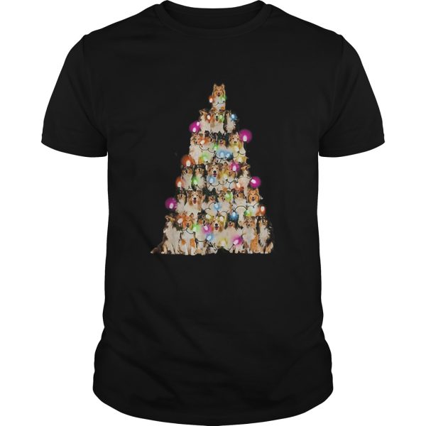Sheltie paws tree Christmas lights shirt