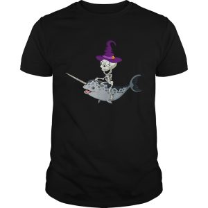 Skeleton Witch Riding Narwhal Halloween shirt